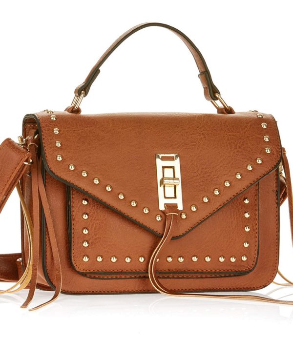 Metallic Sky Studded Crossbody With Fringe