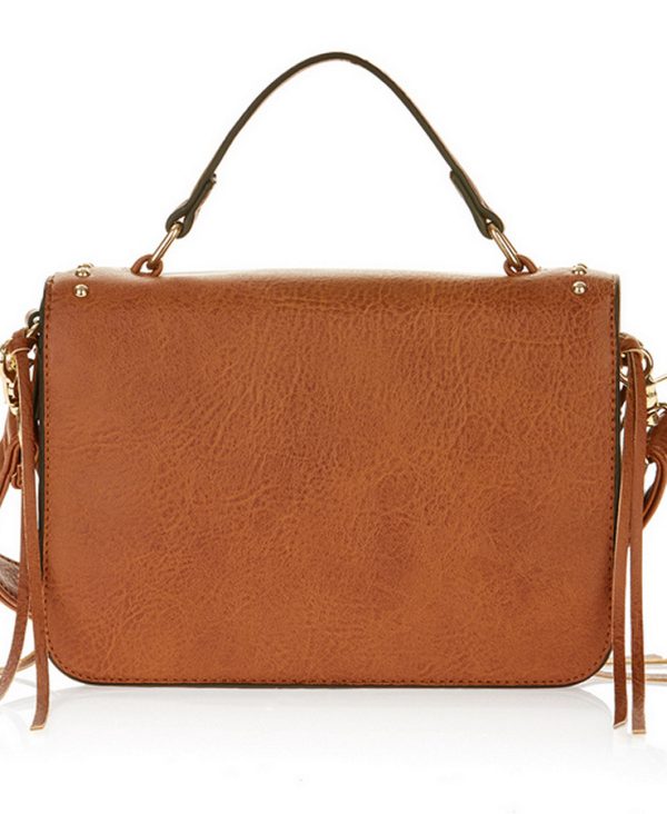 Metallic Sky Studded Crossbody With Fringe