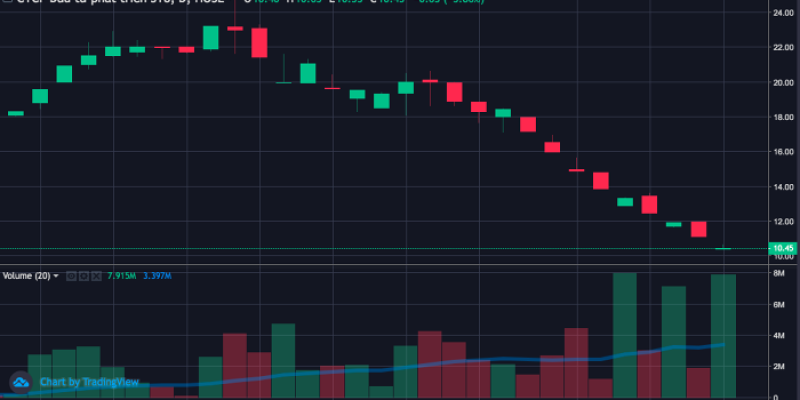 Một cổ phiếu mất nửa giá trị sau ba tuần